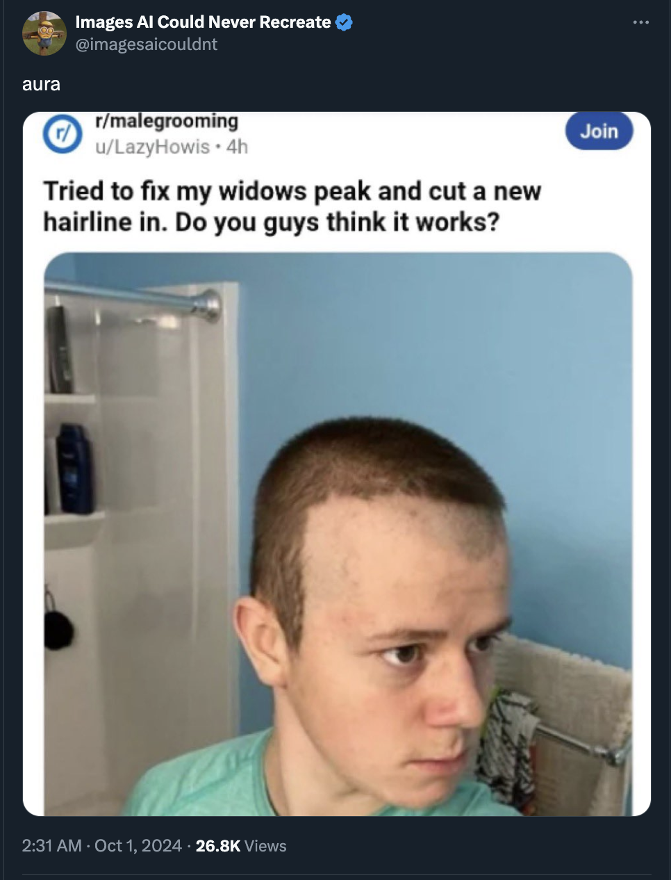 tried to fix my widows peak and cut a new hairline in - aura Images Al Could Never Recreate rmalegrooming uLazyHowis4h Tried to fix my widows peak and cut a new hairline in. Do you guys think it works? Views Join